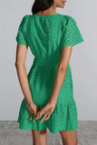 Eyelet Notched Short Sleeve Mini Dress - Trendsi - Flyclothing LLC