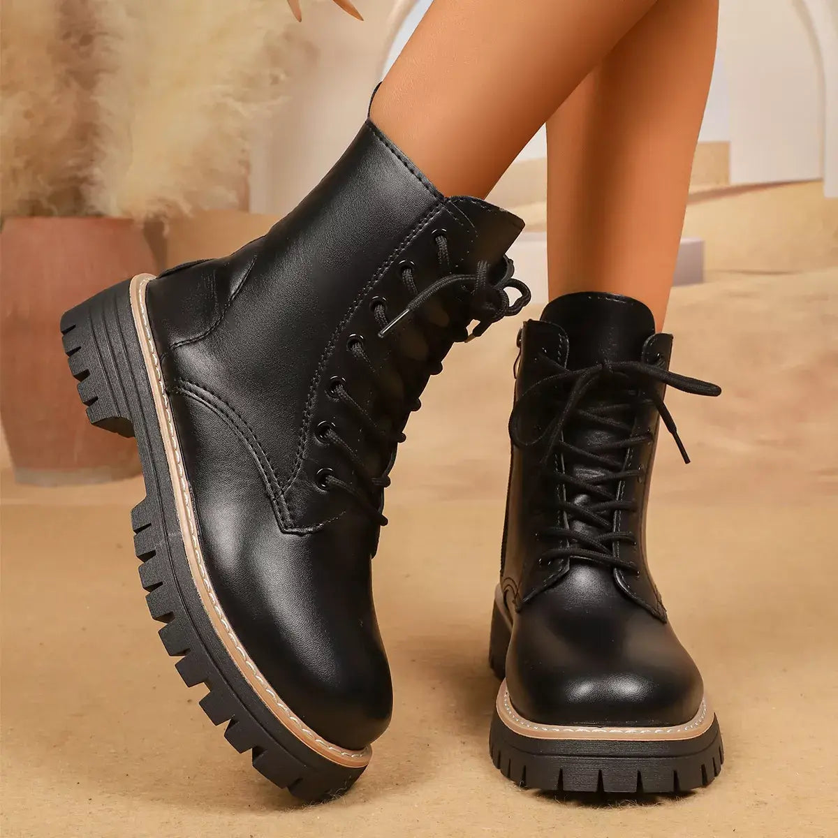 Lace-Up Platform Boots - Trendsi - Flyclothing LLC