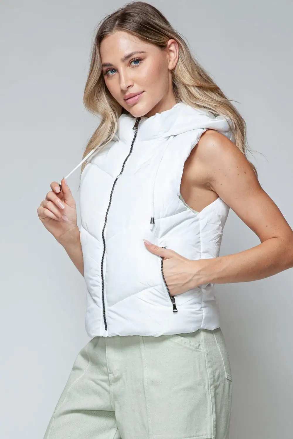 Snobbish Zip Up Quilted Hooded Vest - Trendsi - Flyclothing LLC