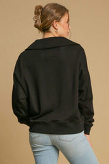 Umgee Johnny Collar Dropped Shoulder Sweatshirt - Trendsi - Flyclothing LLC