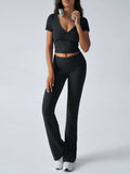 Devine Short Sleeve Top and Bootcut Legging Set - Trendsi - Flyclothing LLC