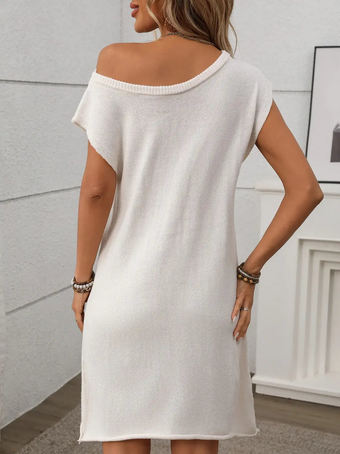 One Shoulder Mini Sweater Dress - Trendsi - Flyclothing LLC