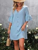 V-Neck Half Sleeve Mini Dress - Trendsi - Flyclothing LLC
