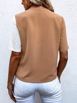 Decorative Button Surplice Short Sleeve Blouse - Trendsi - Flyclothing LLC