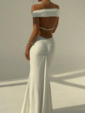Backless Off-Shoulder Bodycon Mermaid Maxi Dress - Trendsi - Flyclothing LLC