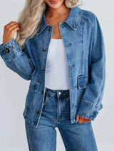 Button Up Raglan Sleeve Denim Jacket - Trendsi - Flyclothing LLC
