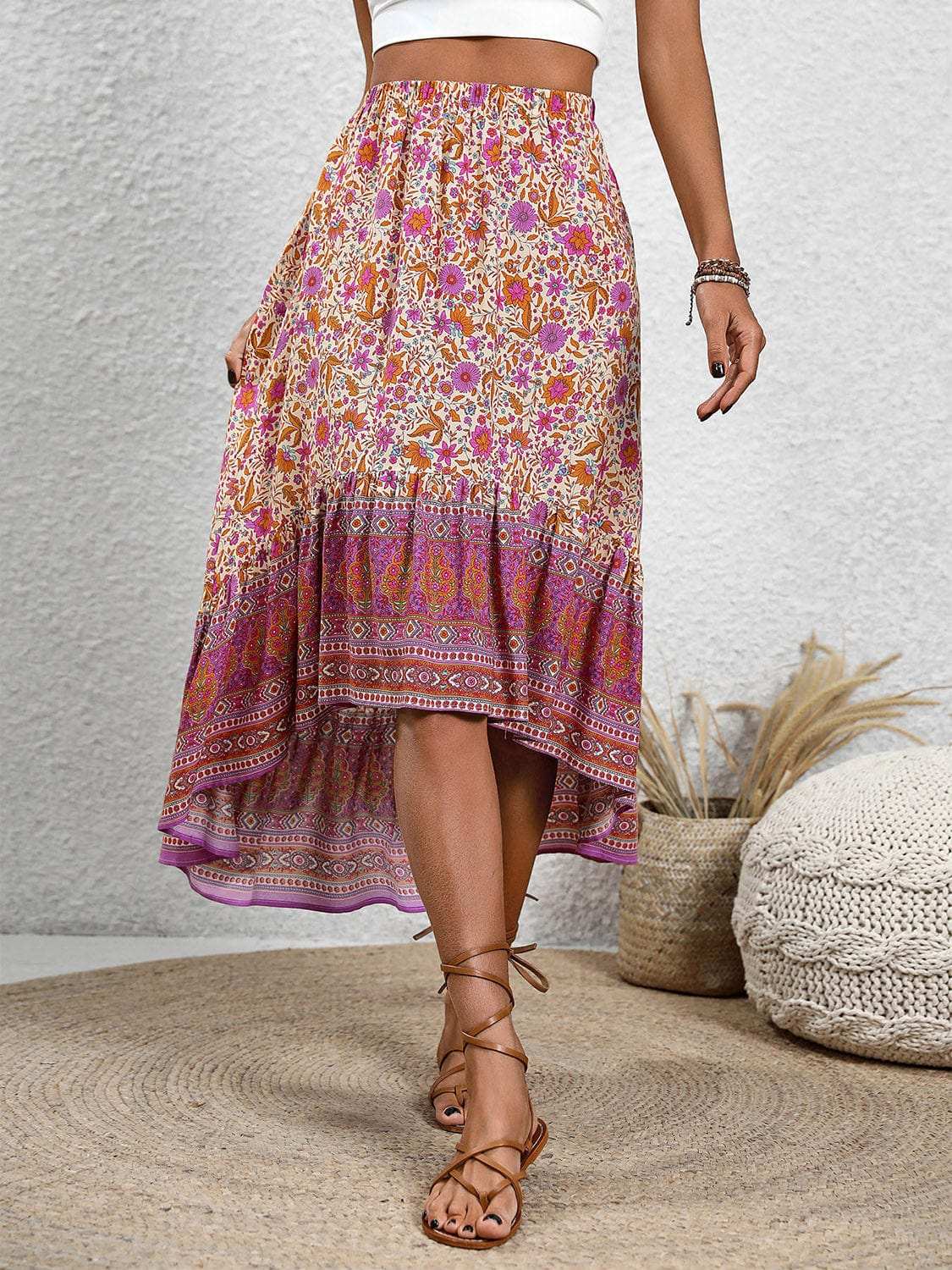 High-Low Elastic Waist Skirt - Trendsi - Flyclothing LLC