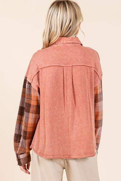 Mittoshop Button Down Contrast Plaid Patchwork Shacket - Trendsi - Flyclothing LLC
