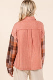 Mittoshop Button Down Contrast Plaid Patchwork Shacket - Trendsi