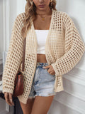 Openwork Open Front Long Sleeve Cardigan - Trendsi