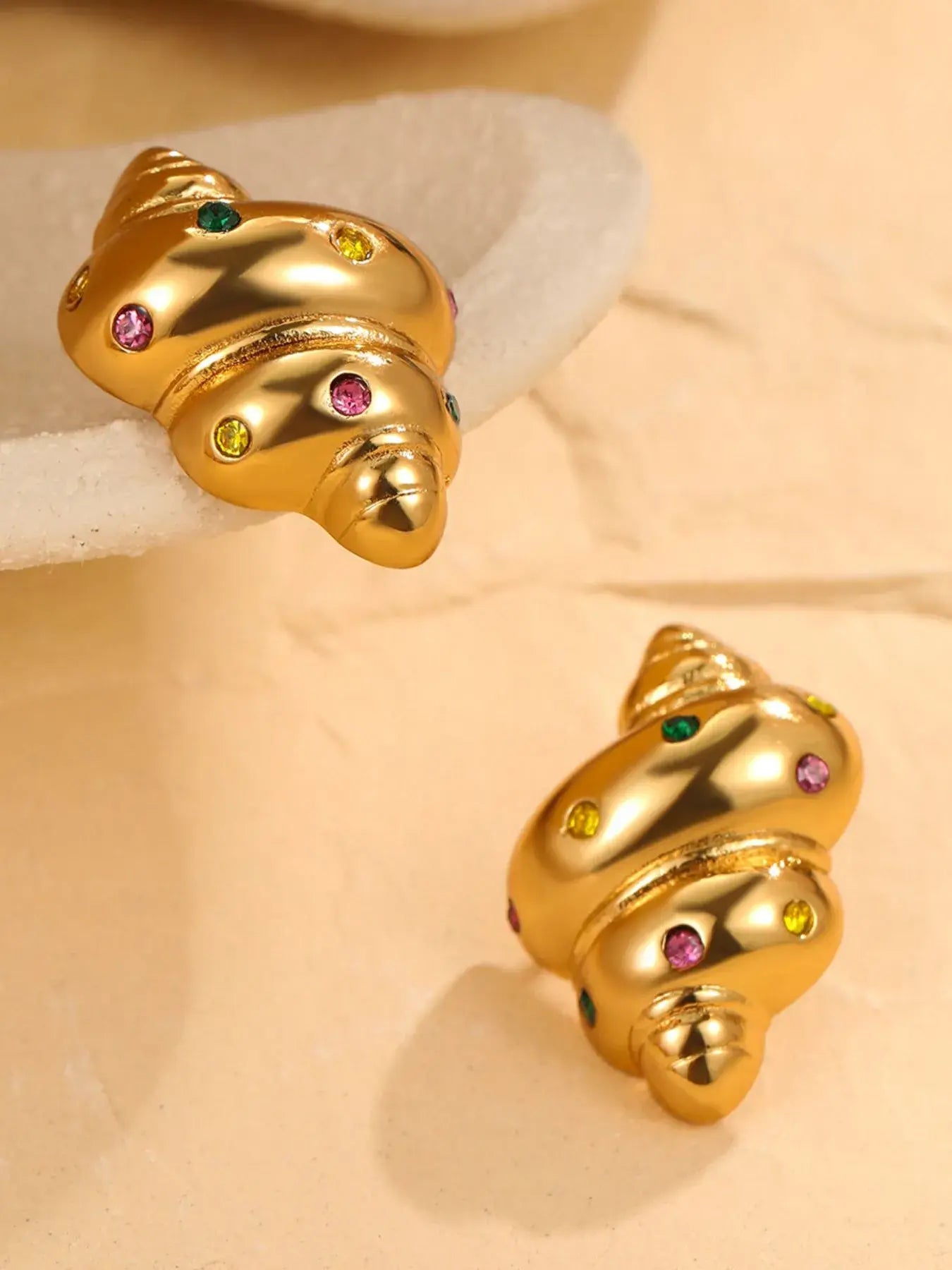 18K Gold-Plated Inlaid Zircon Spiral Earrings - Trendsi - Flyclothing LLC