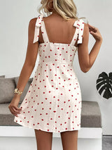 Heart Print Tie Shoulder A-Line Mini Dress - Trendsi - Flyclothing LLC