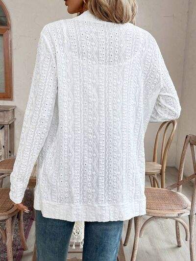 Pocketed Eyelet Open Front Cover Up - Trendsi - Flyclothing LLC