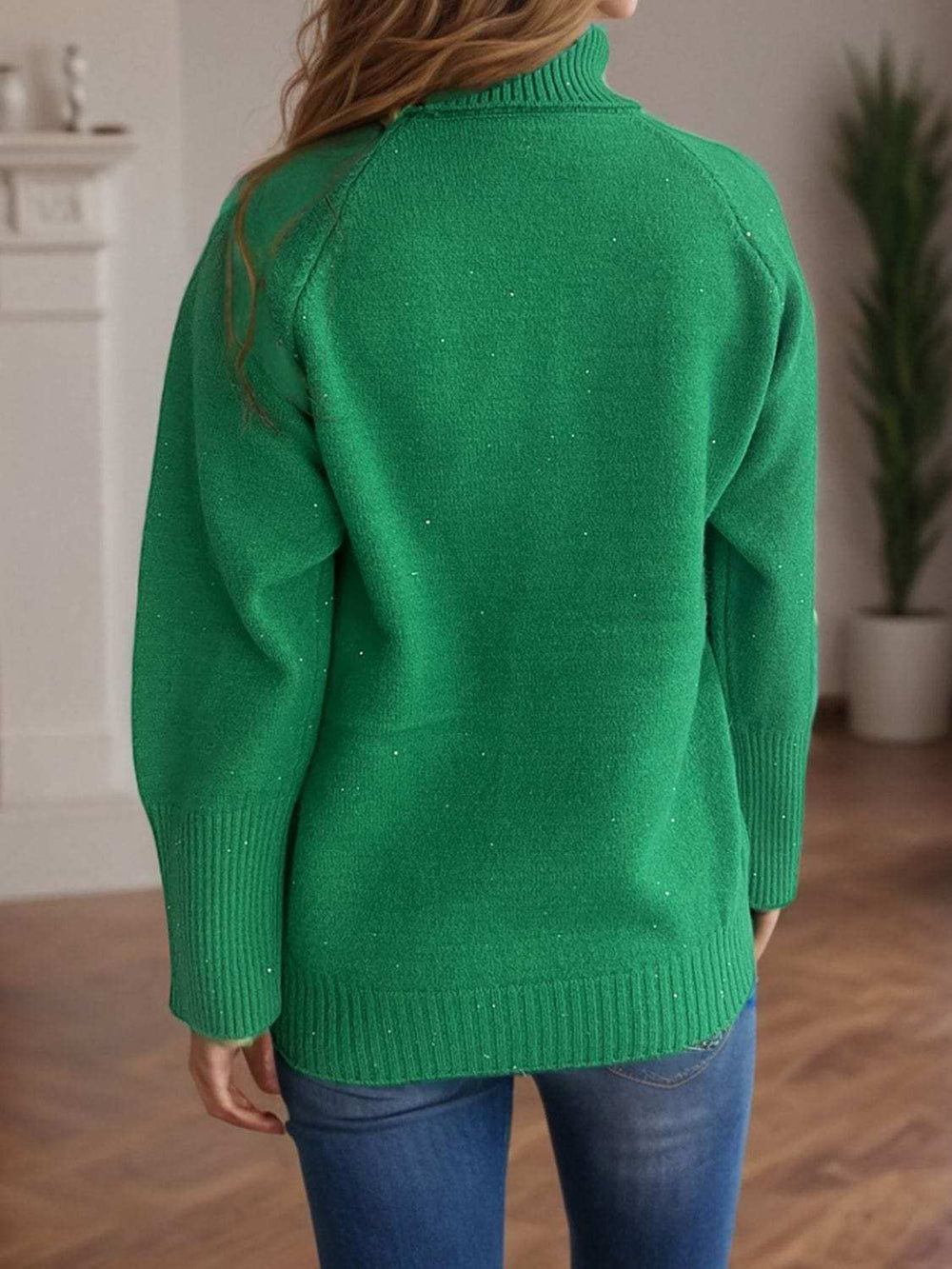 Turtleneck Raglan Sleeve Sweater - Trendsi - Flyclothing LLC