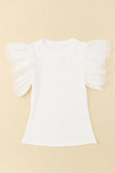 Ruffled Round Neck Cap Sleeve Blouse - Trendsi - Flyclothing LLC