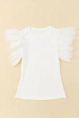 Ruffled Round Neck Cap Sleeve Blouse - Trendsi - Flyclothing LLC