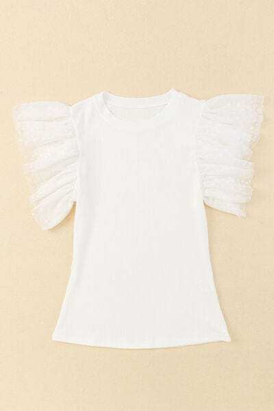 Ruffled Round Neck Cap Sleeve Blouse - Trendsi - Flyclothing LLC