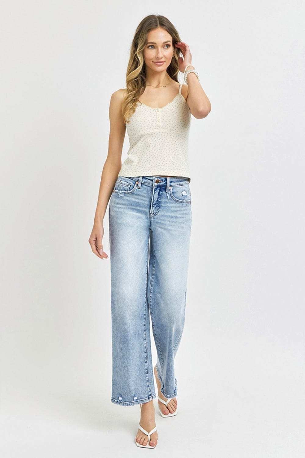 RISEN Full Size Tummy Control High Rise Crop Wide Leg Jeans - Trendsi - Flyclothing LLC