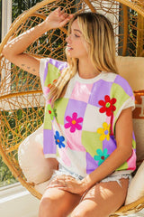 BiBi Flower Patch Checkered Sweater Vest - Trendsi - Flyclothing LLC