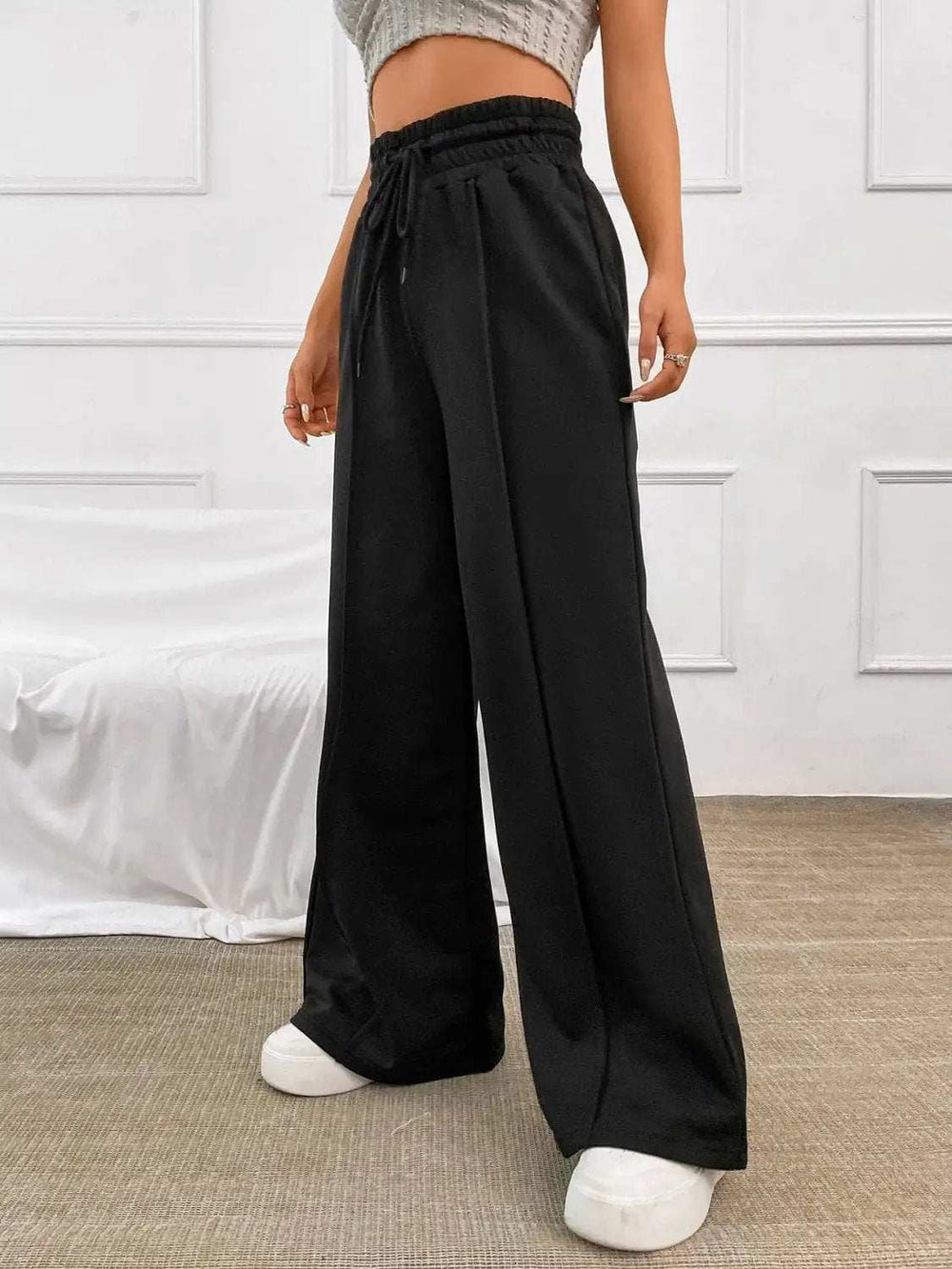 Honey Drawstring Elastic Waist Wide Leg Pants - Trendsi - Flyclothing LLC