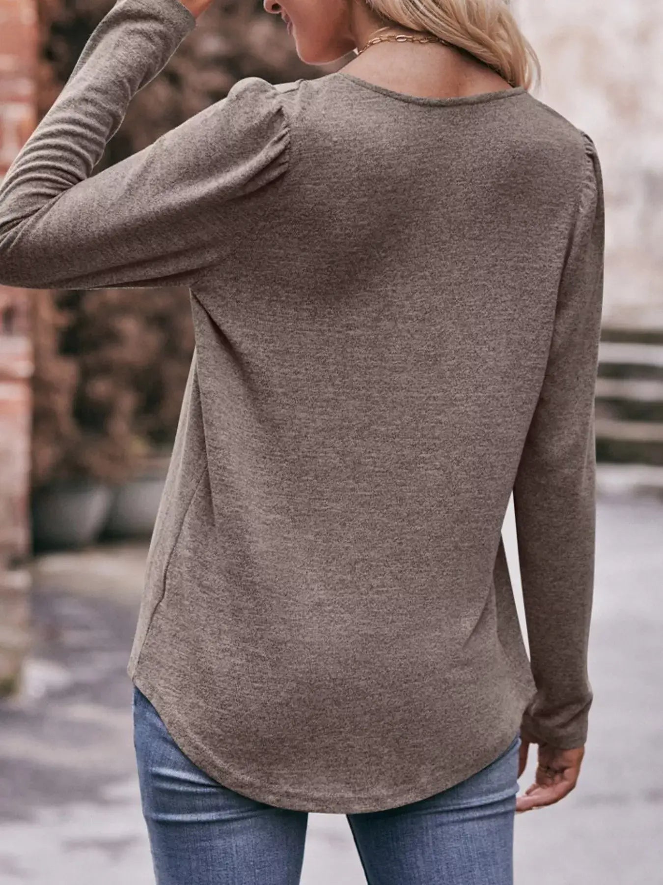 Pleated Square Neck Long Sleeve T-Shirt - Trendsi - Flyclothing LLC
