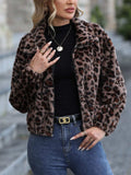 Leopard Collared Neck Zip Up Jacket - Trendsi - Flyclothing LLC