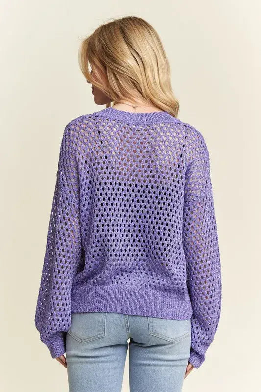 ADORA Round Neck Lurex Crochet Top - Trendsi - Flyclothing LLC