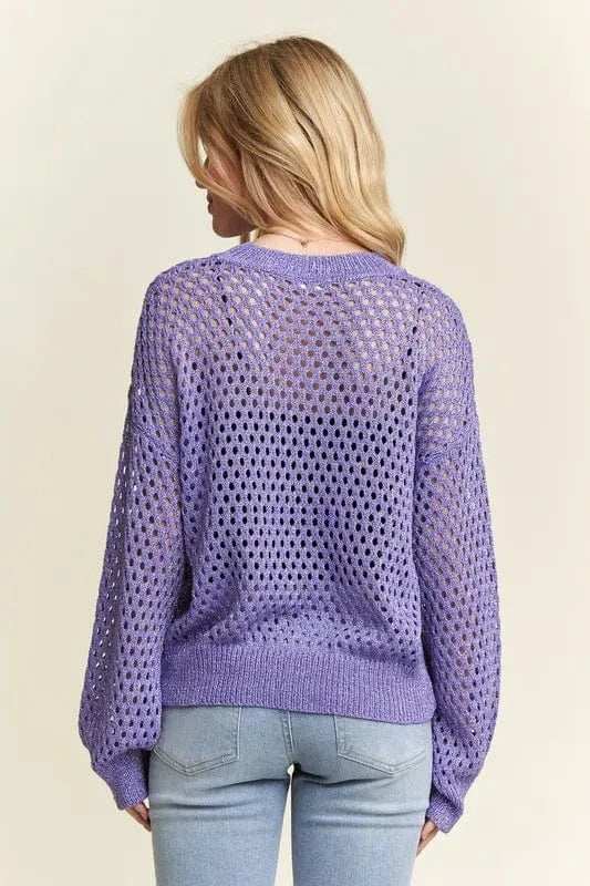 ADORA Round Neck Lurex Crochet Top - Trendsi - Flyclothing LLC