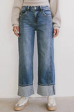 Wide Leg Cuff Jeans - Trendsi