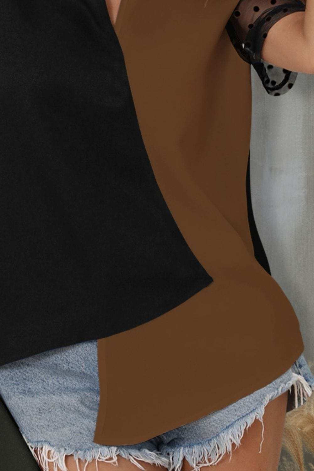 Color Block Notched Short Sleeve T-Shirt - Trendsi - Flyclothing LLC