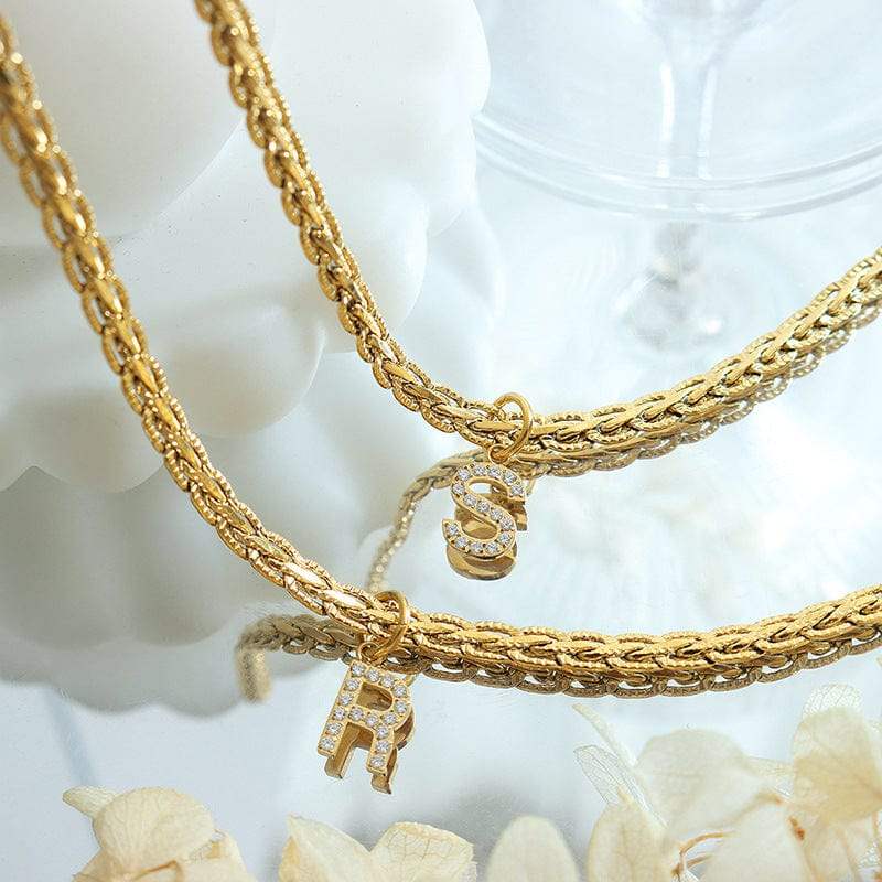 Brass Inlaid Zircon Letter Pendant Necklace - Trendsi - Flyclothing LLC