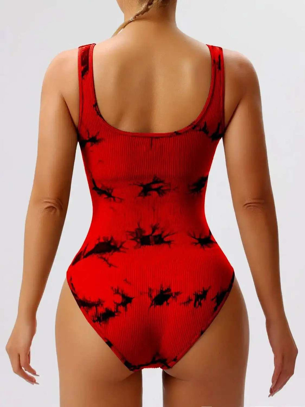 Tie-Dye Scoop Neck Wide Strap Active Bodysuit - Trendsi - Flyclothing LLC