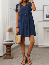 Button Front Flutter Sleeve Dress - Trendsi - Flyclothing LLC