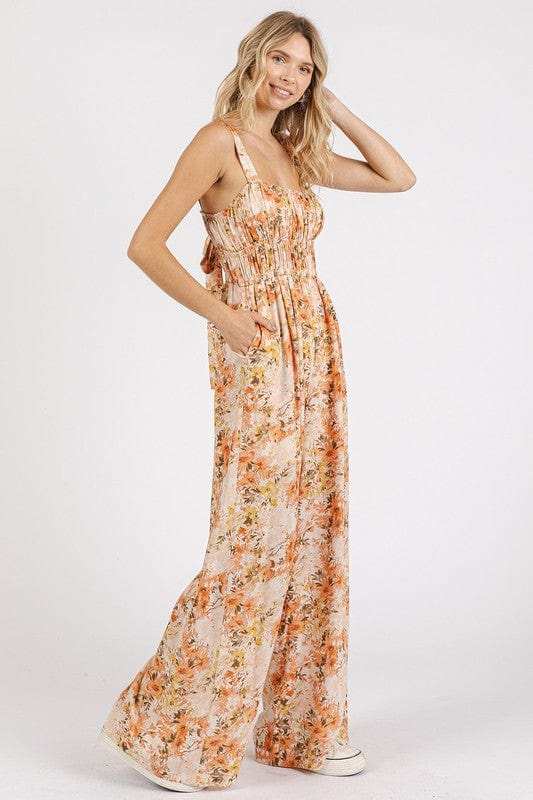 Mittoshop Flower Print Gathered Bust Sleeveless Jumpsuit - Trendsi - Flyclothing LLC