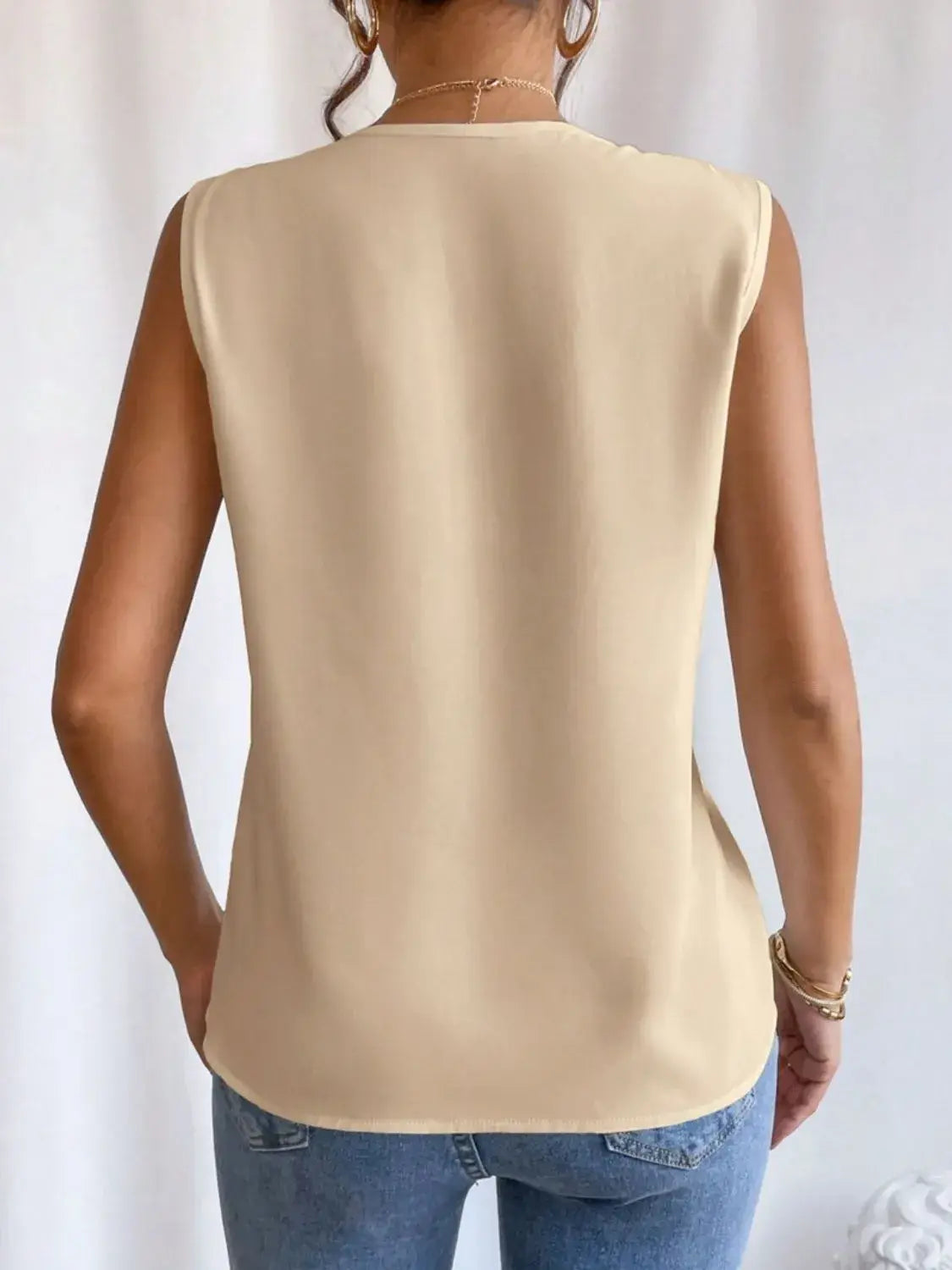 V-Neck Pleated Sleeveless Cami Tank Top - Trendsi - Flyclothing LLC