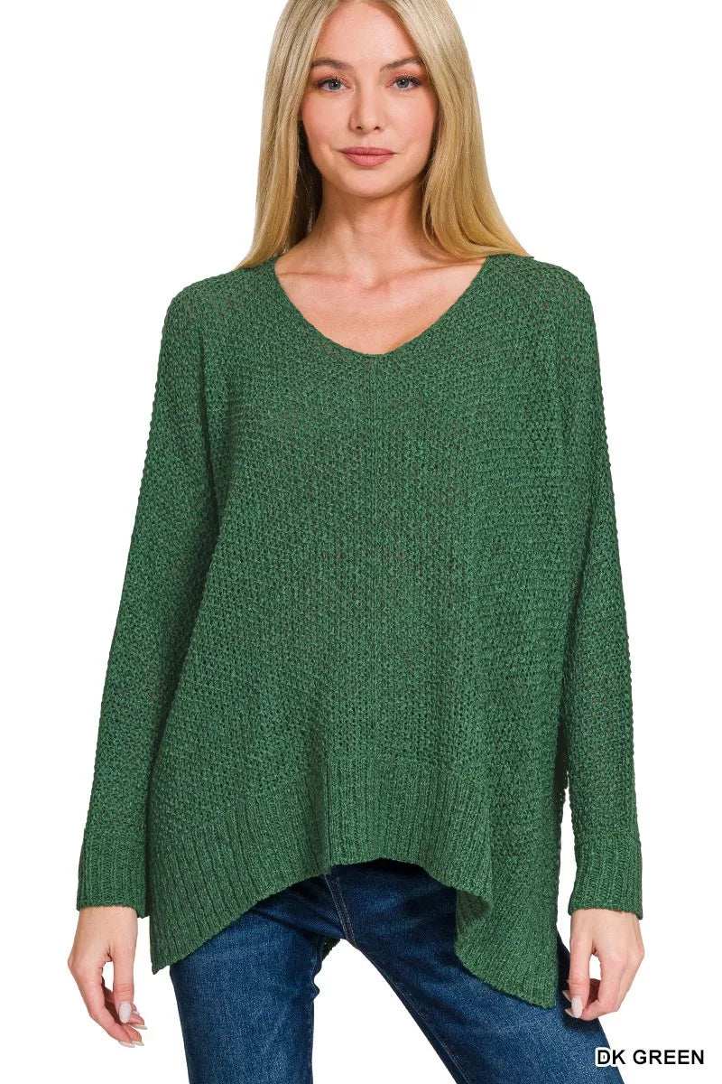 Zenana Dolman Sleeve V-Neck Sweater - Trendsi - Flyclothing LLC