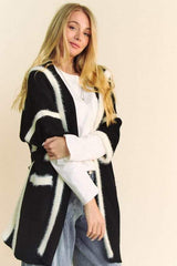 Davi & Dani Fuzzy Trim Open Front Loose Fit Cardigan - Trendsi - Flyclothing LLC