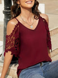 Cold Shoulder Lace Sleeve Blouse - Trendsi