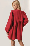 Double Take Tied Long Sleeve Mini Dress - Trendsi