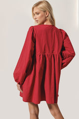Double Take Tied Long Sleeve Mini Dress - Trendsi