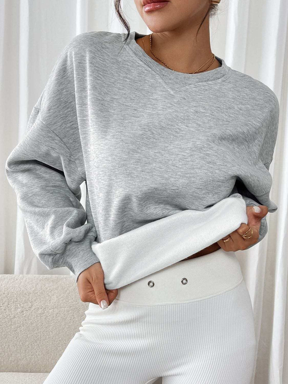 Perfee Round Neck Long Sleeve Sweatshirt - Trendsi - Flyclothing LLC