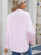 Striped Collared Neck Button Down Long Sleeve Shirt - Trendsi - Flyclothing LLC
