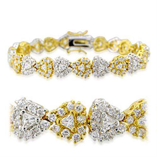23711 - Gold+Rhodium Brass Bracelet with AAA Grade CZ in Clear - Alamode - Flyclothing LLC