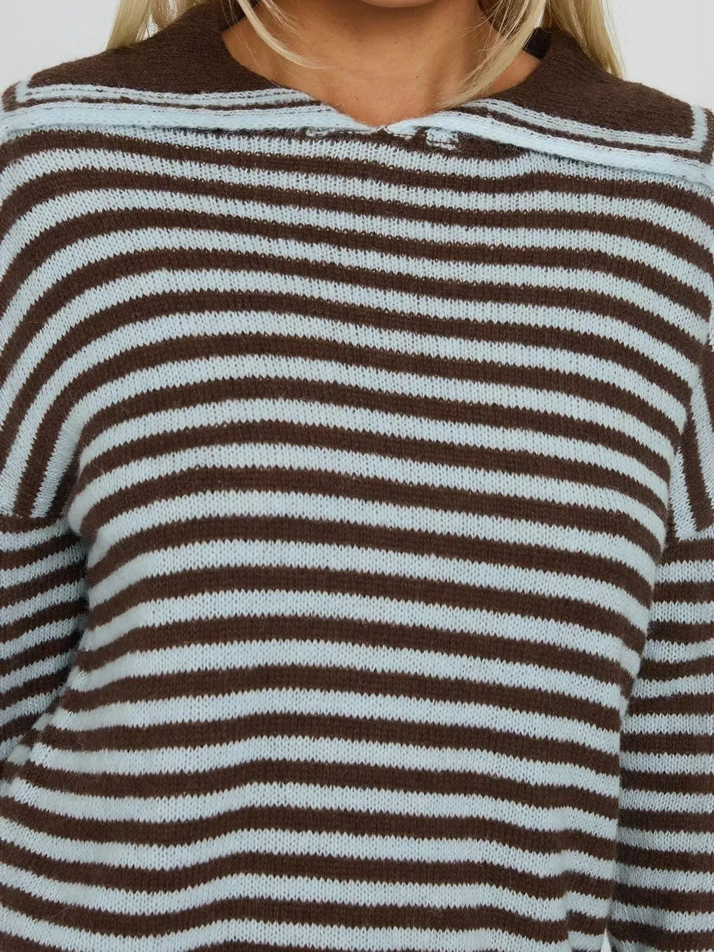 Striped Knit Dropped Shoulder Sweater - Trendsi - Flyclothing LLC