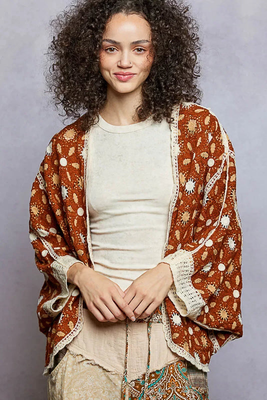 POL Open Front Floral Pattern Crochet Cardigan - Trendsi - Flyclothing LLC