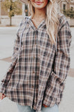Drawstring Plaid Hooded Long Sleeve Shirt - Trendsi