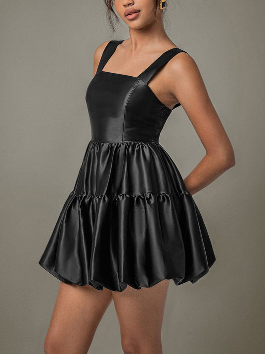 Ruched Square Neck Wide Strap Mini Dress - Trendsi