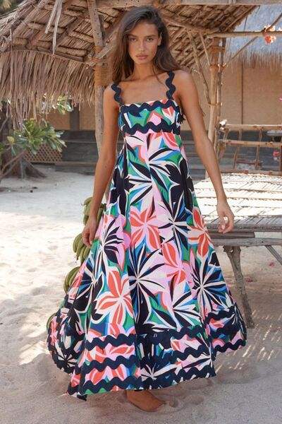 Printed Square Neck Wide Strap Dress - Trendsi - Flyclothing LLC