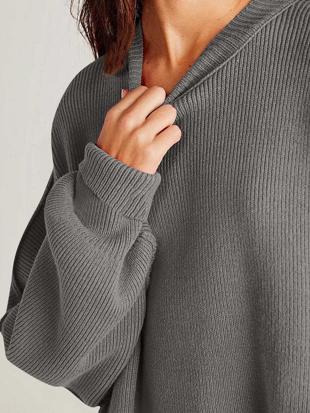 Double Take Side Slit Round Neck Long Sleeve Sweater - Trendsi - Flyclothing LLC
