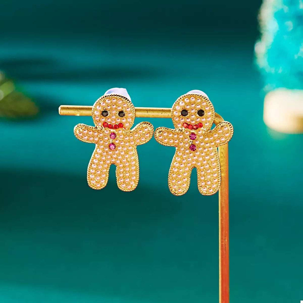 Alloy Gingerbread Man Stud Earrings - Trendsi - Flyclothing LLC
